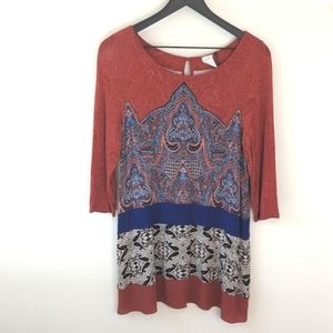 Anthropologie Akemi + Kin Gia Bohemian Boho Tunic 3/4 Sleeve Top Shirt